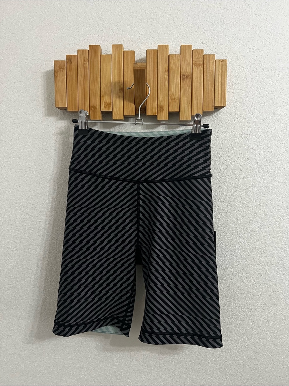 Reversible High-Rise Black & Gray Striped Athletic Shorts